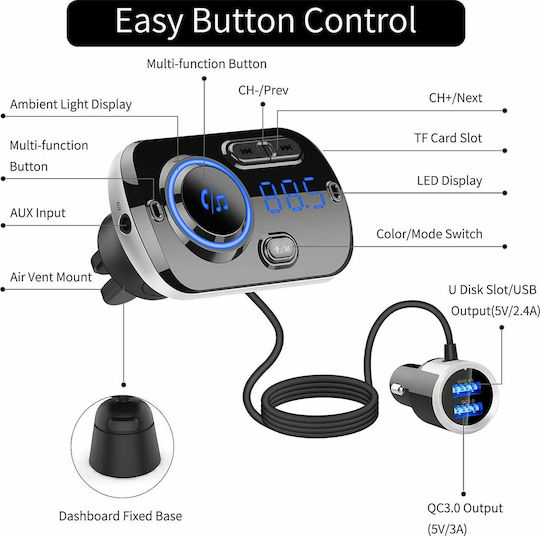 FM Transmitter Αυτοκινήτου με Bluetooth BC49BQ