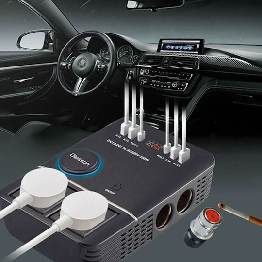 Inverter Αυτοκινήτου 200W για Μετατροπή 12V DC σε 220V AC με 4xUSB