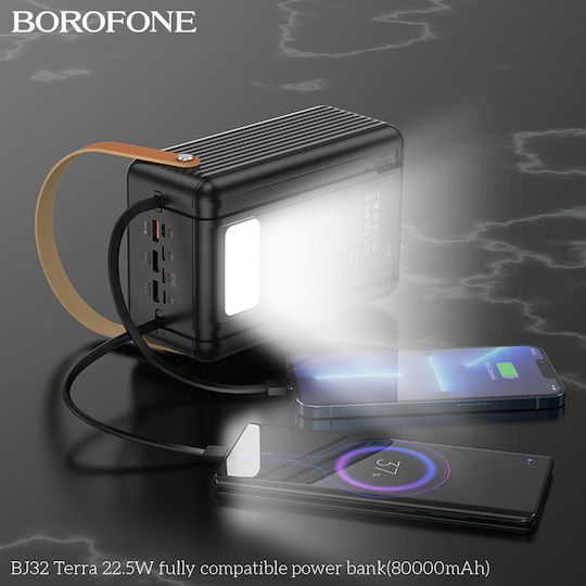 Borofone BJ32 Power Bank 80000mAh με 3 Θύρες USB-A Quick Charge 3.0 Μαύρο