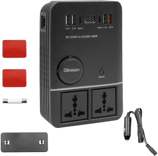 Inverter Αυτοκινήτου 200W για Μετατροπή 12V DC σε 220V AC με 4xUSB