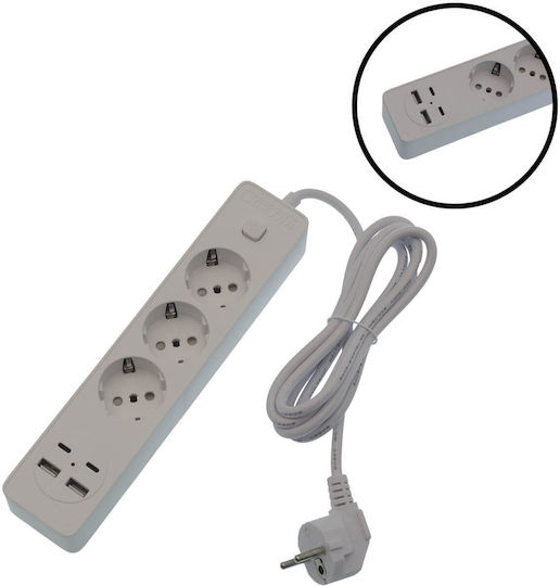 Πολύπριζο Ασφαλείας 3 Θέσεων με 2 USB-A, 2 USB-C και Διακόπτη
