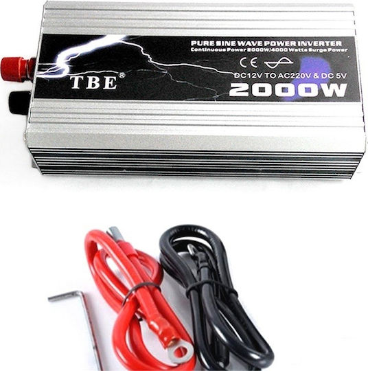 T12P2000I Inverter Αυτοκινήτου Καθαρού Ημιτόνου 2000W για Μετατροπή 12V DC σε 220V AC