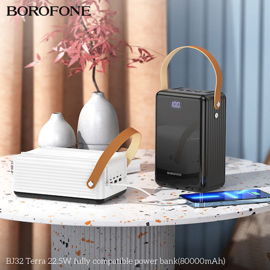 Borofone BJ32 Power Bank 80000mAh με 3 Θύρες USB-A Quick Charge 3.0 Μαύρο