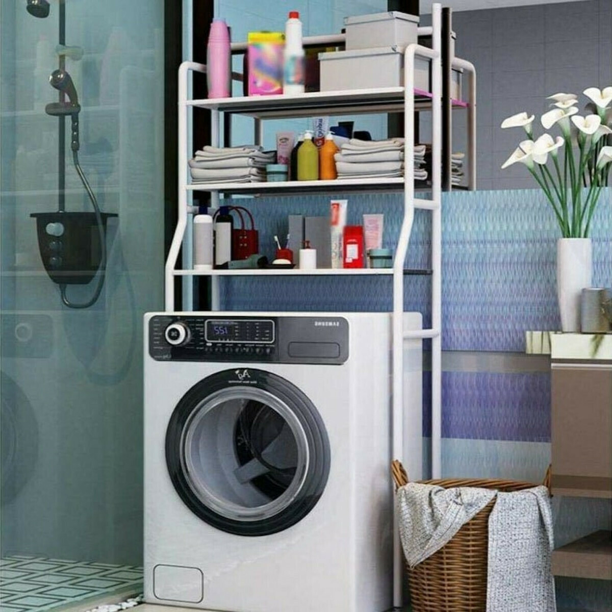 Laundry Rack Stainless Steel Επιδαπέδια Ραφιέρα Μπάνιου Μεταλλική με 3 Ράφια 68x25x160cm White
