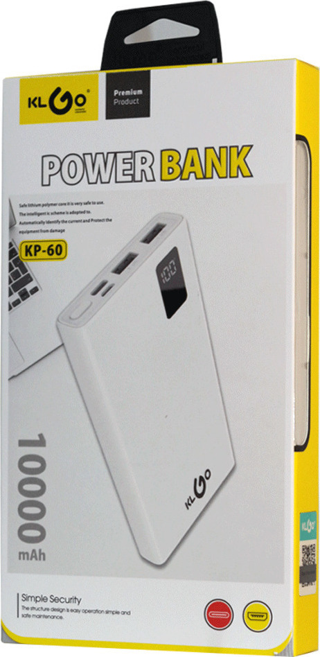 KLGO KP-60 Power Bank 10000mAh with 2 USB-A Ports White