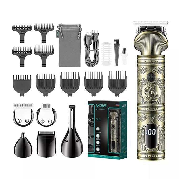 VGR 6in1 Grooming Kit Επαναφορτιζόμενη Κουρευτική Μηχανή Χρυσή V-106