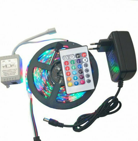 Ταινία LED Τροφοδοσίας 12V RGB Μήκους 5m και 60 LED ανά Μέτρο Σετ με Τηλεχειριστήριο και Τροφοδοτικό Τύπου SMD3528 000.230.4041