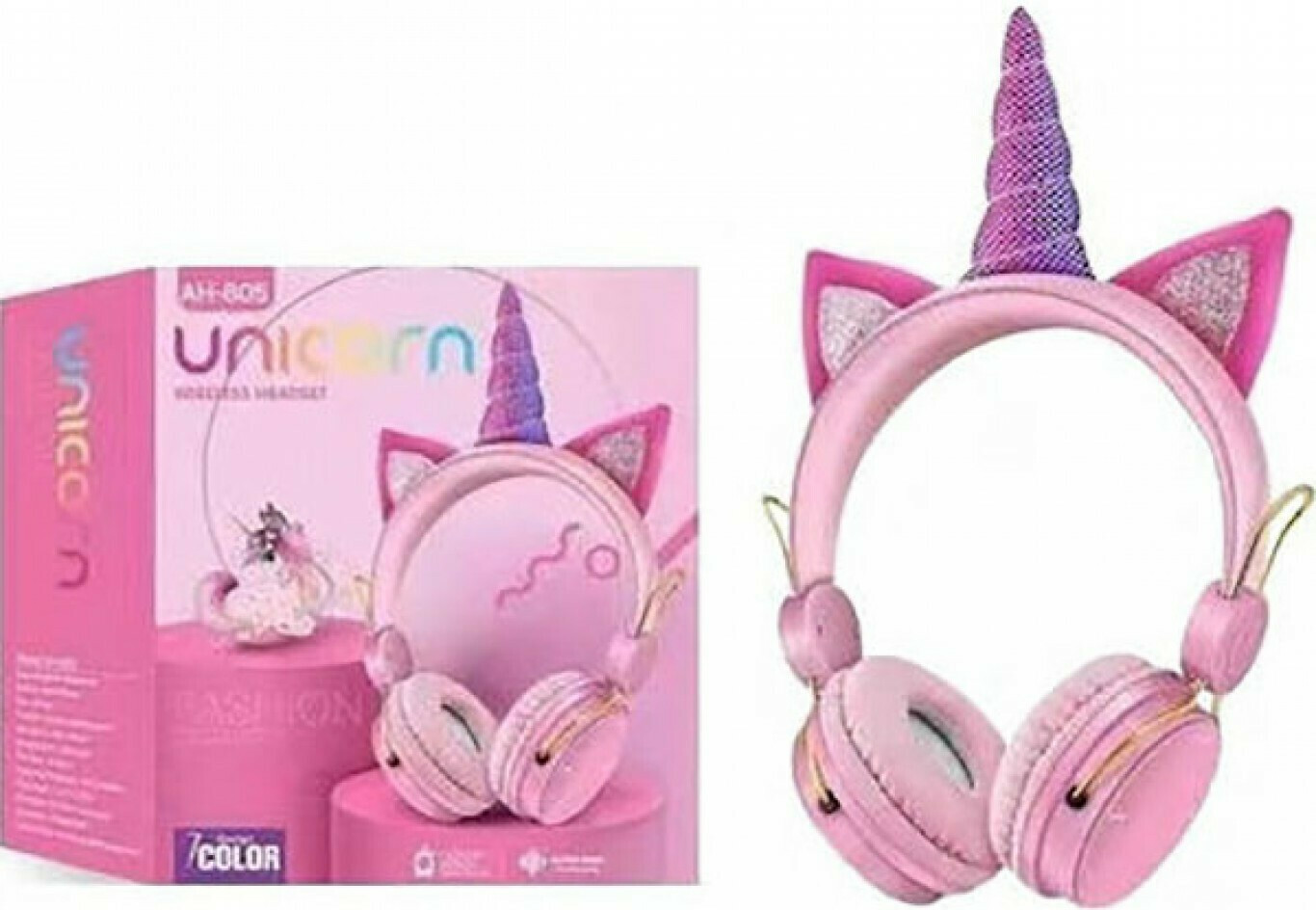 AH805 Unicorn Ασύρματα/Ενσύρματα On Ear Παιδικά Ακουστικά Ροζ