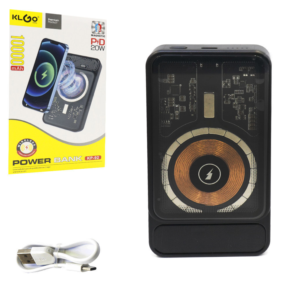 KLGO KP-92 Power Bank 10000mAh με Θύρα USB-C Power Delivery Μαύρο