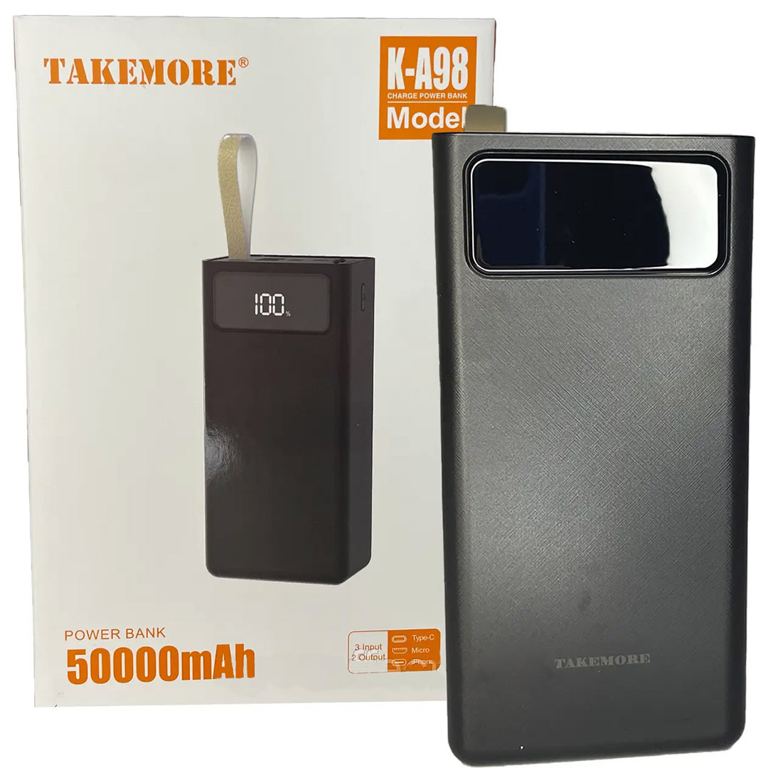 Takemore Power Bank 50000mAh με 2 Θύρες USB-A και Θύρα USB-C Μαύρο ΚΑ-98