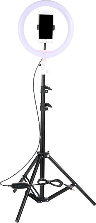 Ring Light Ring Lamp Light LED USB Tripod 2.1m 26cm 2500-4500K με Τρίποδο Δαπέδου και Βάση για Κινητό