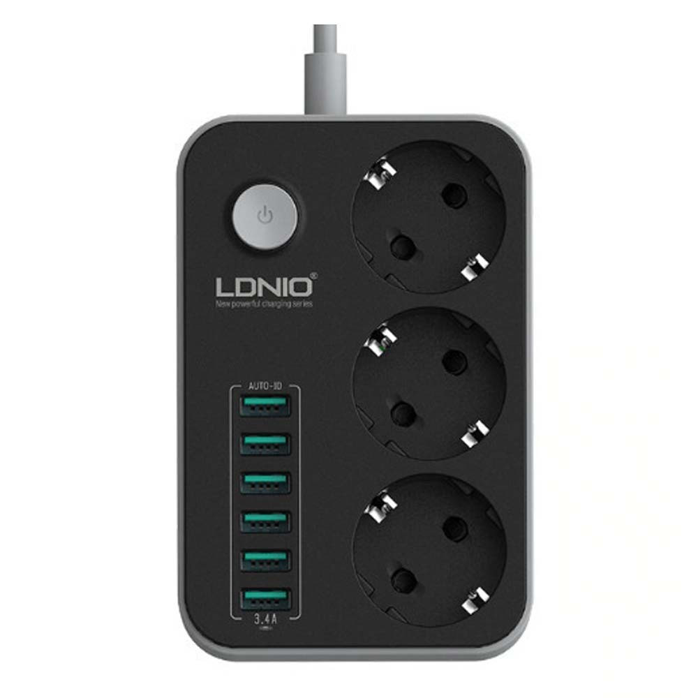 Ldnio SC3631 Πολύπριζο 3 Θέσεων με Διακόπτη, 6 USB και Καλώδιο 1.6m Μαύρο