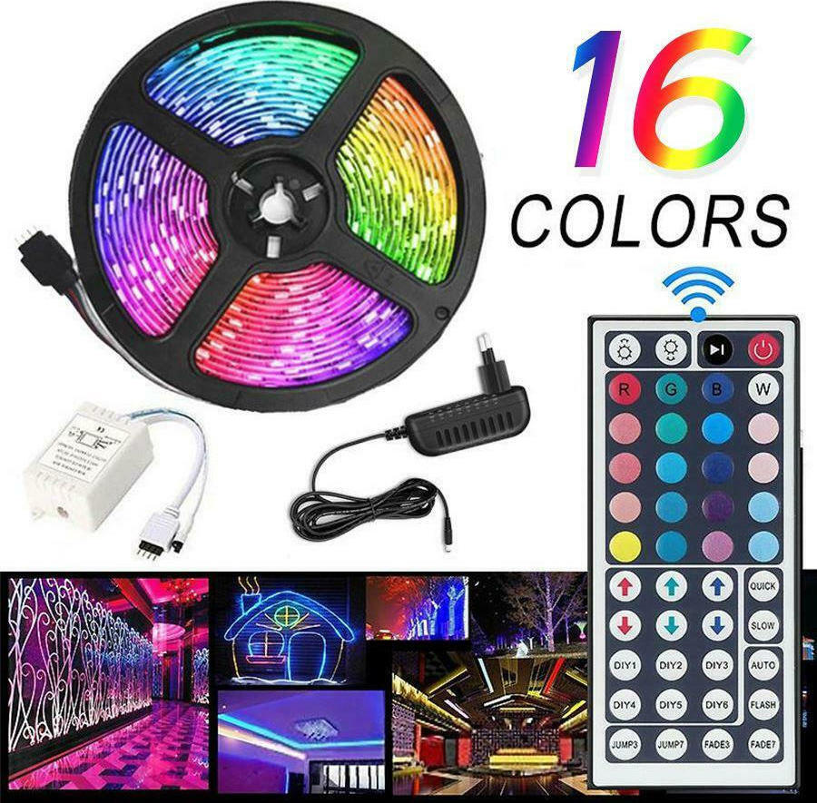 GlobalExpress Waterproof LED Strip 12V RGB 5m Set with Remote Control and Power Supply Inspired SMD5050 GL-55090