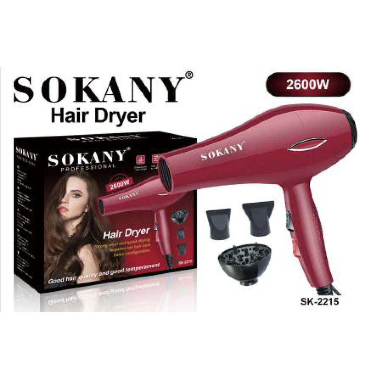 Sokany Hair Dryer with Diffuser 2600W Red SK-2215