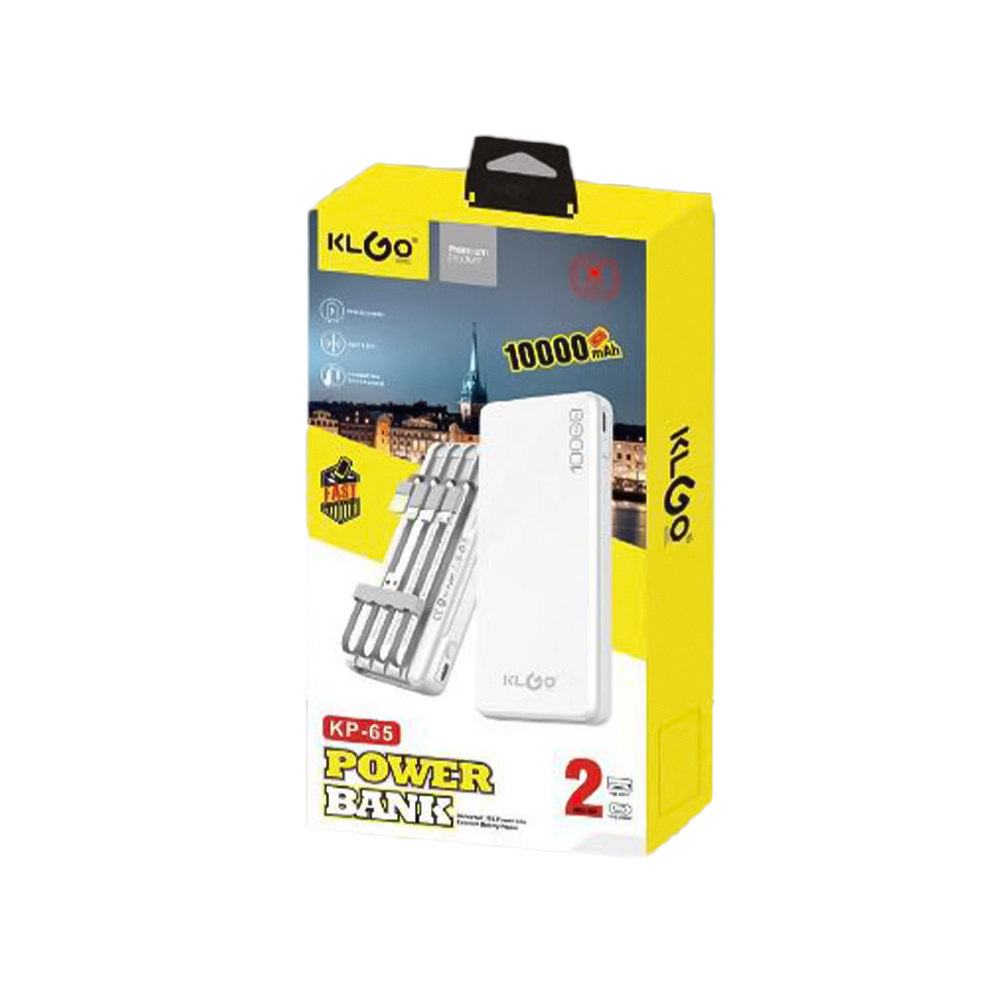 KLGO KP-65 Power Bank 10000mAh Λευκό