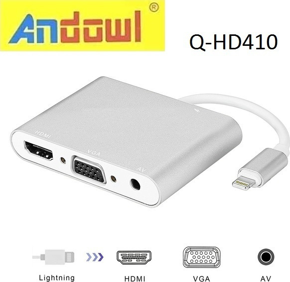 Andowl Q-HD410 Μετατροπέας Lightning male σε 3.5mm / HDMI / VGA female Λευκό