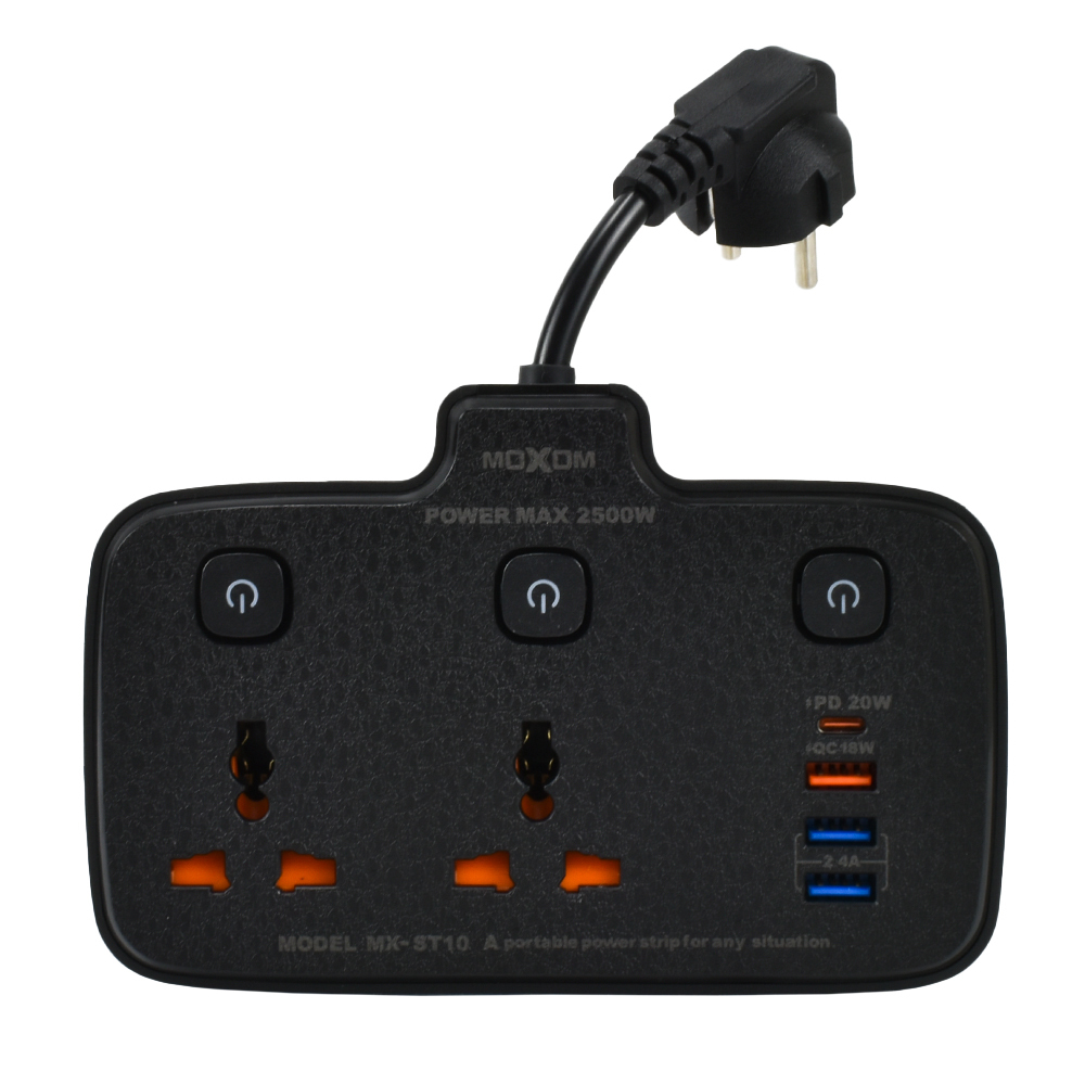 Moxom Πολύπριζο Ασφαλείας με Διακόπτη και USB Μαύρο MX-ST10