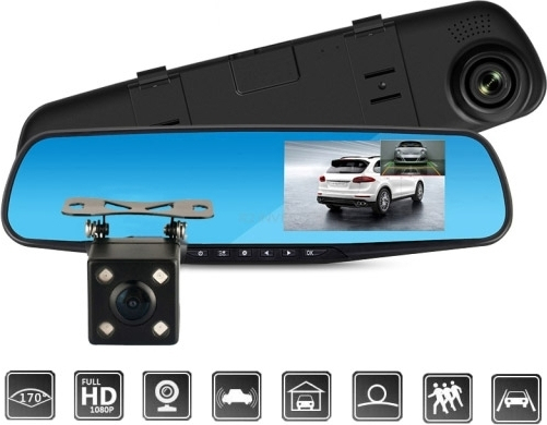 SJ54 1080P Mirror Car DVR Set with Rear Camera, 4.3´ Display with Clip