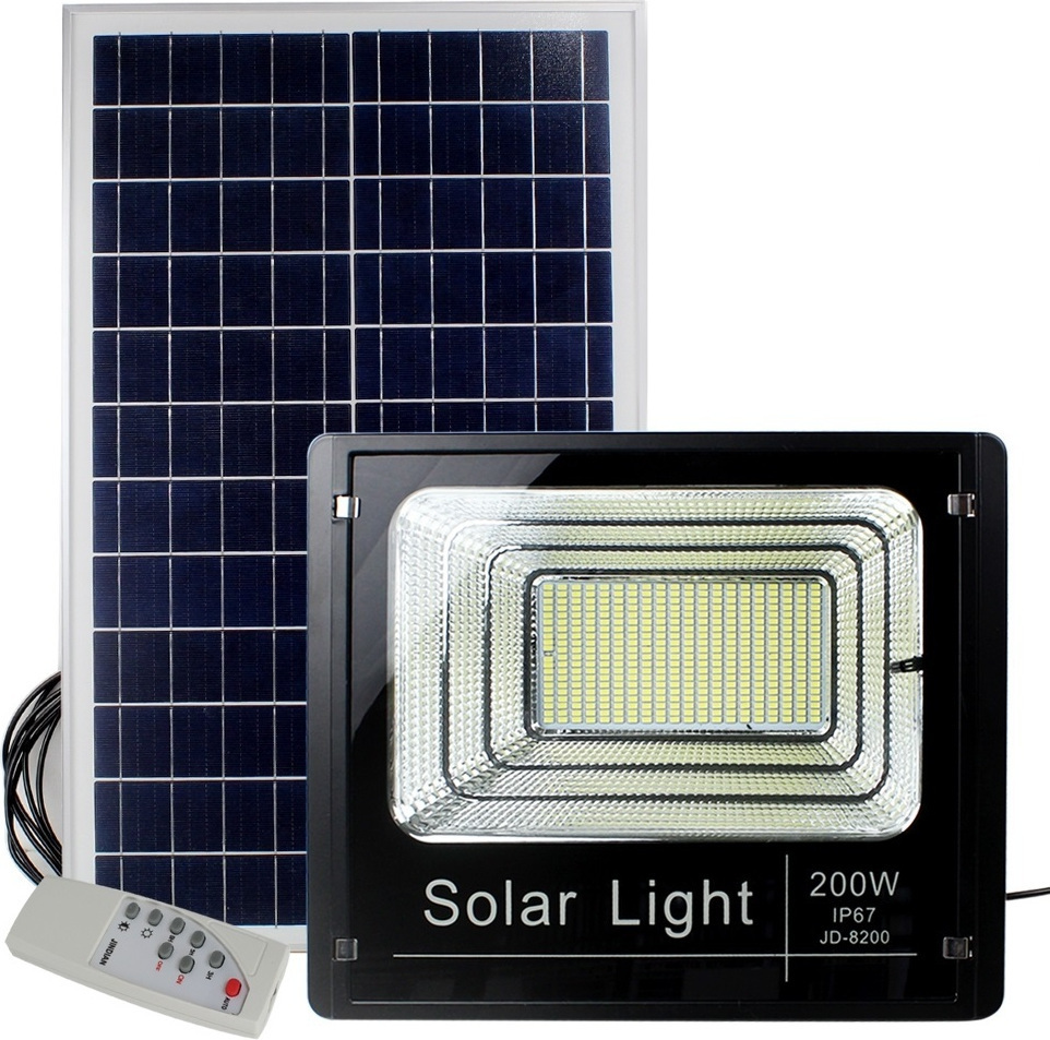 JD-8200 Στεγανός Ηλιακός Προβολέας LED 200W Ψυχρό Λευκό 6000K με Τηλεχειριστήριο IP67
