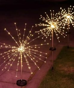 Σετ ηλιακά φωτάκια led πυροτεχνήματα 150led 2τμχ με πασσάλους 70cm 150L θερμο λευκό