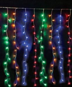 LED Λαμπάκια Κουρτίνα 3m x 3m 220V σε Σειρά με 8 Προγράμματα και Διάφανο Καλώδιο σε RGB Φωτισμό BX-016