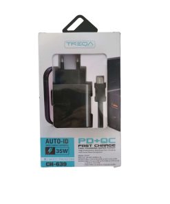 Φορτιστής ταχείας φόρτισης με Θύρα USB-A 15W και Θύρα USB-C 35W και Καλώδιο TYPE-C σε TYPE-C Μαύρος CH-639-CC