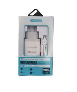 Φορτιστής ταχείας φόρτισης με Θύρα USB-A και Καλώδιο Micro 18W Λευκός CH-641-V8