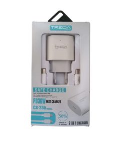 Φορτιστής ταχείας φόρτισης με Θύρα USB-C και Καλώδιο TYPE-C σε TYPE-C 36W Λευκός CS-235