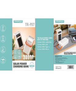 Ηλιακό Powerbank 4 εξόδων 30000 mAh με καλώδια εξόδου και ενσωματωμένο φακό TR-957-3W Λευκό