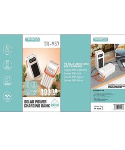 Ηλιακό Powerbank 4 εξόδων 40000 mAh με καλώδια εξόδου και ενσωματωμένο φακό TR-957-4W Λευκό